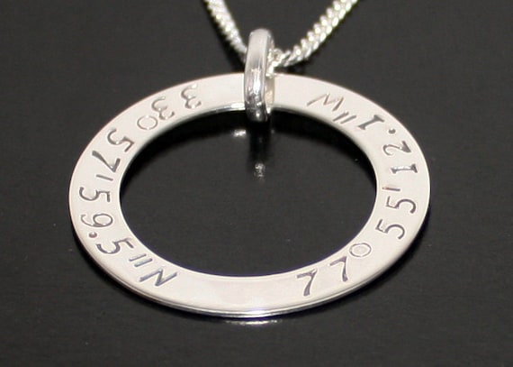 Custom Coordinates Necklace – Sterling Silver Pendant – Hand Stamped Gift – Latitude Longitude Jewelry – Personalized Keepsake