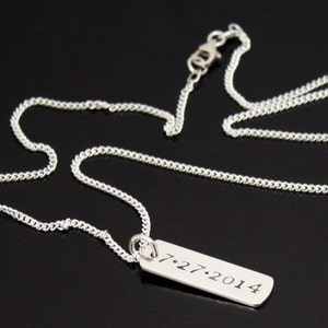 Personalized Tag Necklace, Simple dog tag , Date Pendant, Sterling Silver 925