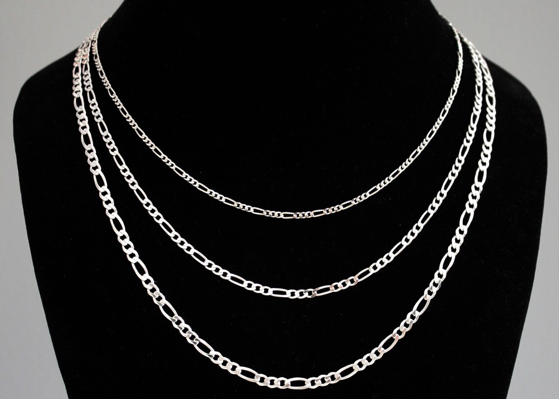 Sterling Silver Figaro Chain Figaro Necklace With Lobster | Etsy