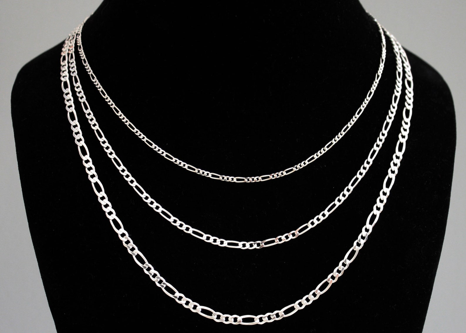 Sterling Silver Figaro Chain Figaro Necklace With Lobster Etsy