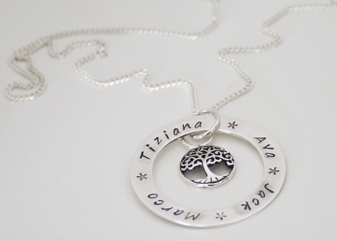 Tree of Life Sterling Silver Pendant Personalized Family | Etsy