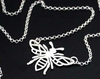 Bee necklace handmade from Sterling Silver. Honey Bee, Manchester Bee Pendant