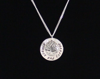 Livets träd halsband, sterlingsilver, personligt hänge, alltid och för alltid halsband, barnbarnssmycken, halsband för familjenamn