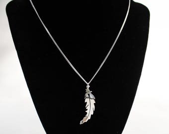 Feather necklace, Sterling Silver Feather Pendant, Long feather necklace, layered necklace handmade unique feather jewelry
