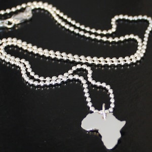 Tiny Handmade Africa Necklace Solid 925 Silver Minimalist Pendant with Heart Option