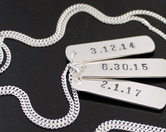 Dog Tag Necklace Sterling Silver Personalized Dog Tags with Dates Mens Womens Necklace Boyfriend Girlfriend