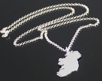 Irland Halskette Solid Silber 925 Land Kontinent Provinz Zustand Halskette, Irland Förmige Anhänger Handgemacht