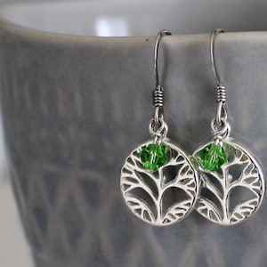 Baum des Lebens Ohrringe, Sterling Silber mit Kristallperlen Akzent, personalisierte Baum des Lebens Ohrringe, durchbohrte Ohrringe KOSTENLOSER VERSAND
