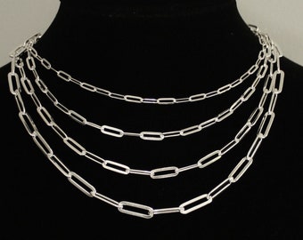 Sterling Silver Paperclip Chain Necklace – Available in Various Widths & Lengths – Minimalist, Adjustable, Timeless Jewelry