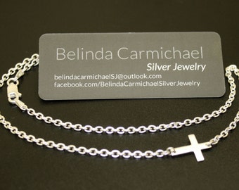 Collar de cruz lateral, regalo de bautismo, cruz de plata de ley, collar cristiano, collar de cruz personalizado, cruz en cadena, cruz de plata