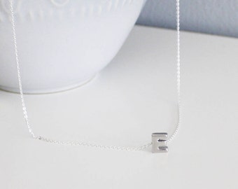 Initial Necklace, Tiny Letter Pendant, Sterling silver, 925
