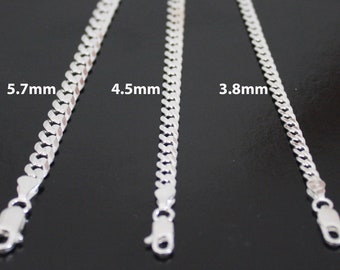 Sterling Silber Panzerkettenarmband - Benutzerdefinierte Länge und verschiedene Breiten erhältlich - Klassischer Silberschmuck, Eleganter Herren- oder Damenarmband