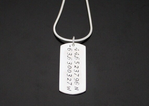 Coordinates Tag Pendant, Latitude Longitude Necklace, Personalised Tag Necklace, Gift for Him, Coordinate Jewelry, Sterling Silver 925
