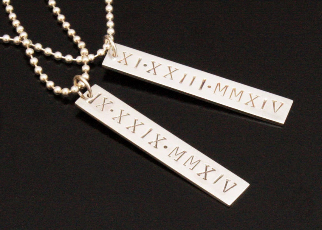 Roman Numeral Pendant, Personalized Tag Necklace, Custom Dog Tag, Date ...