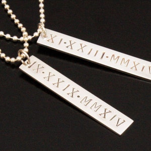 Roman Numeral Pendant, Personalized Tag Necklace, Custom dog tag, Date Necklace, Sterling Silver, 925