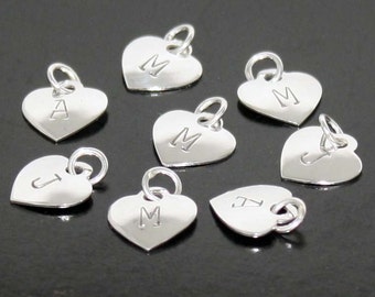 Heart Tag, Initial Charm Sterling Silver, 925, Letter Charm, Initial Tag