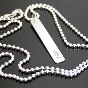 Simple Personalized Tag Necklace, Sterling Silver Dogtag, Stick Necklace, Minimalist Date Pendant, Layering Necklace