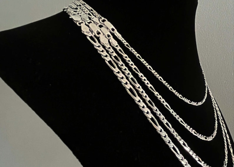 Sterling Silver Figaro Chain Figaro Necklace With Lobster Etsy