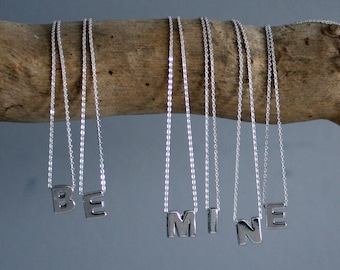 Initial Necklace in solid sterling silver, Tiny silver letter on silver chain. Valentines Gift for her Mothers Day Necklace