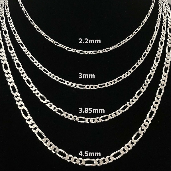 Sterling Silver Figaro Chain Figaro Necklace with lobster clasp, 2.2mm, 3mm, 3.85mm, 4.5mm 16 inch 18 20 22 24 26 28 30 36 inch