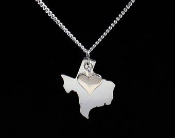 Texas Necklace Solid Silver 925 Continent Country Province State Necklace I Love Texas Necklace