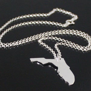 Florida ketting massief 925 zilver, staat land continent provincie ketting, Florida-vormige hanger handgemaakt