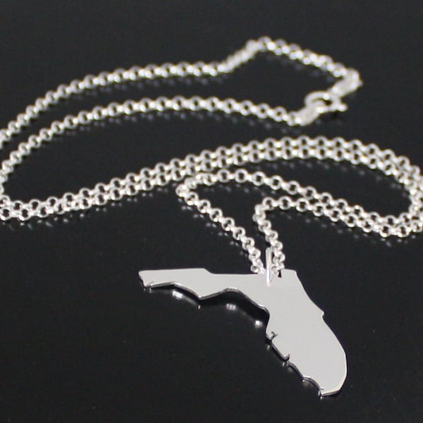 Florida Necklace Solid Silver 925, State Country Continent Province Necklace, Florida Shaped Pendant Hand Made