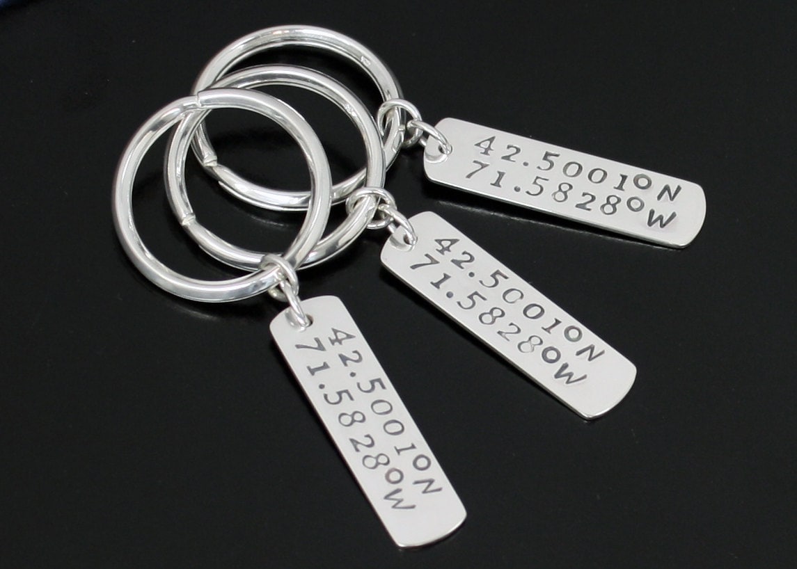 Zonal Key Chain Custom Coordinate Personalized Solid Silver Key Chain Latitude ...