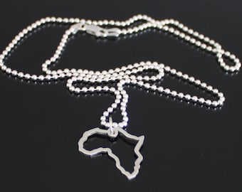 Handmade Solid Sterling Silver 925 Africa Outline Pendant Necklace – Handcrafted African Shape Jewelry