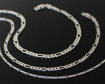 Silver Ankle Chain Figaro Link Chain Solid Sterling Silver ADJUSTABLE Anklet 9 inches-10 inches
