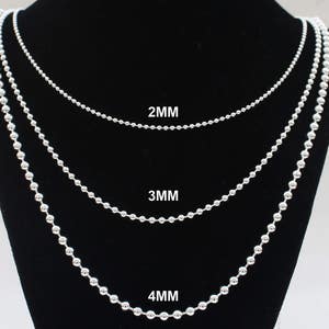 Mens Silver Ball Chain Necklace 14 16 18 20 22 24 30 36 inch chain 2MM 3MM 4MM Solid Sterling Silver Womens Chain Dog Tag Chain