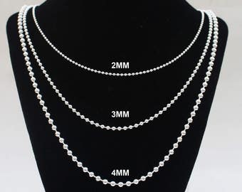Mens Silver Ball Chain Necklace 14 16 18 20 22 24 30 36 inch chain 2MM 3MM 4MM Solid Sterling Silver Womens Chain Dog Tag Chain