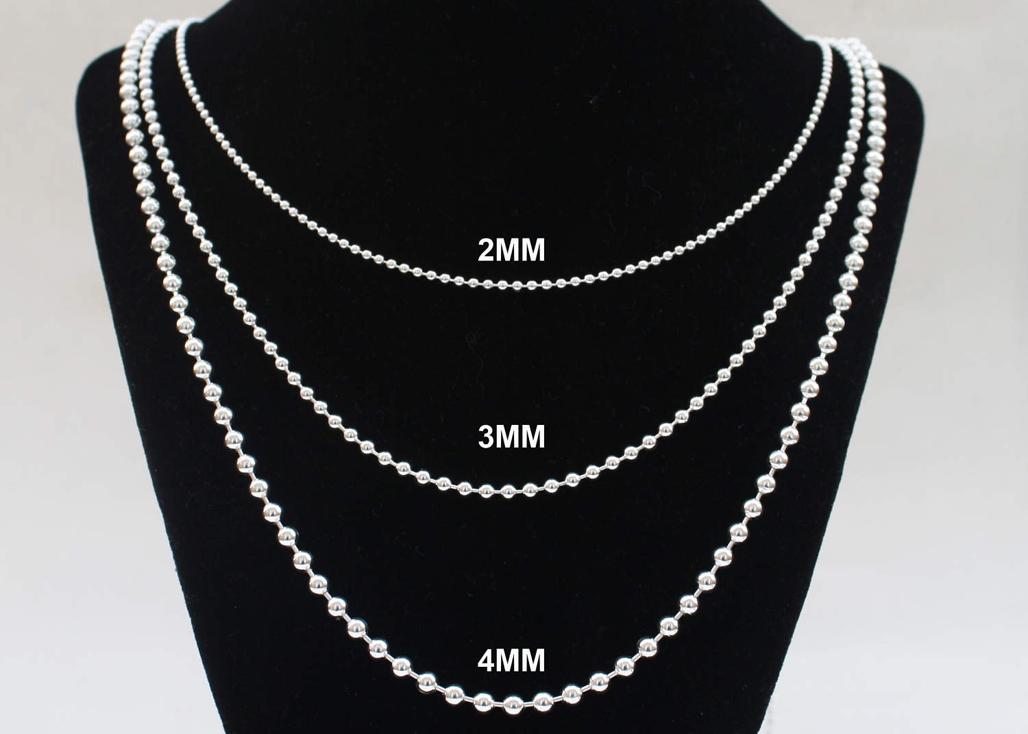 Ball Chain in Silver 2mm, 2.5mm, 3mm or 4mm, 16 to 36 Bead Chain