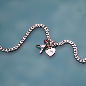 Brustkrebsbewusstsein Armband, Pink Ribbon Armband, Sterling Silber Herz Armband, Bewusstseinsschleife, Band, Brustkrebs Bauchspeicheldrüse