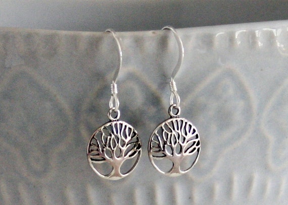 Tree of Life Sterling Silver Earrings with Crystal bead Accent, Personalized Tree of Life Earrings, pierced earrings