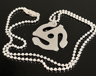 MEDIUM 1 inch 45 rpm adaptor necklace sterling silver, 70's music jewelry, retro pendant for DJ vinyl record jewelry, 45 single, spindle