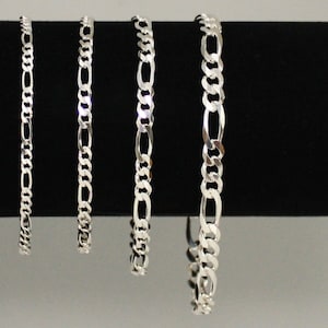 Silver Figaro Bracelet, 925 Solid Sterling Silver Link Chain Bracelet, Mens Figaro Bracelet, Womens Bracelet, 7  7.5 8 inch Mothers Day Gift