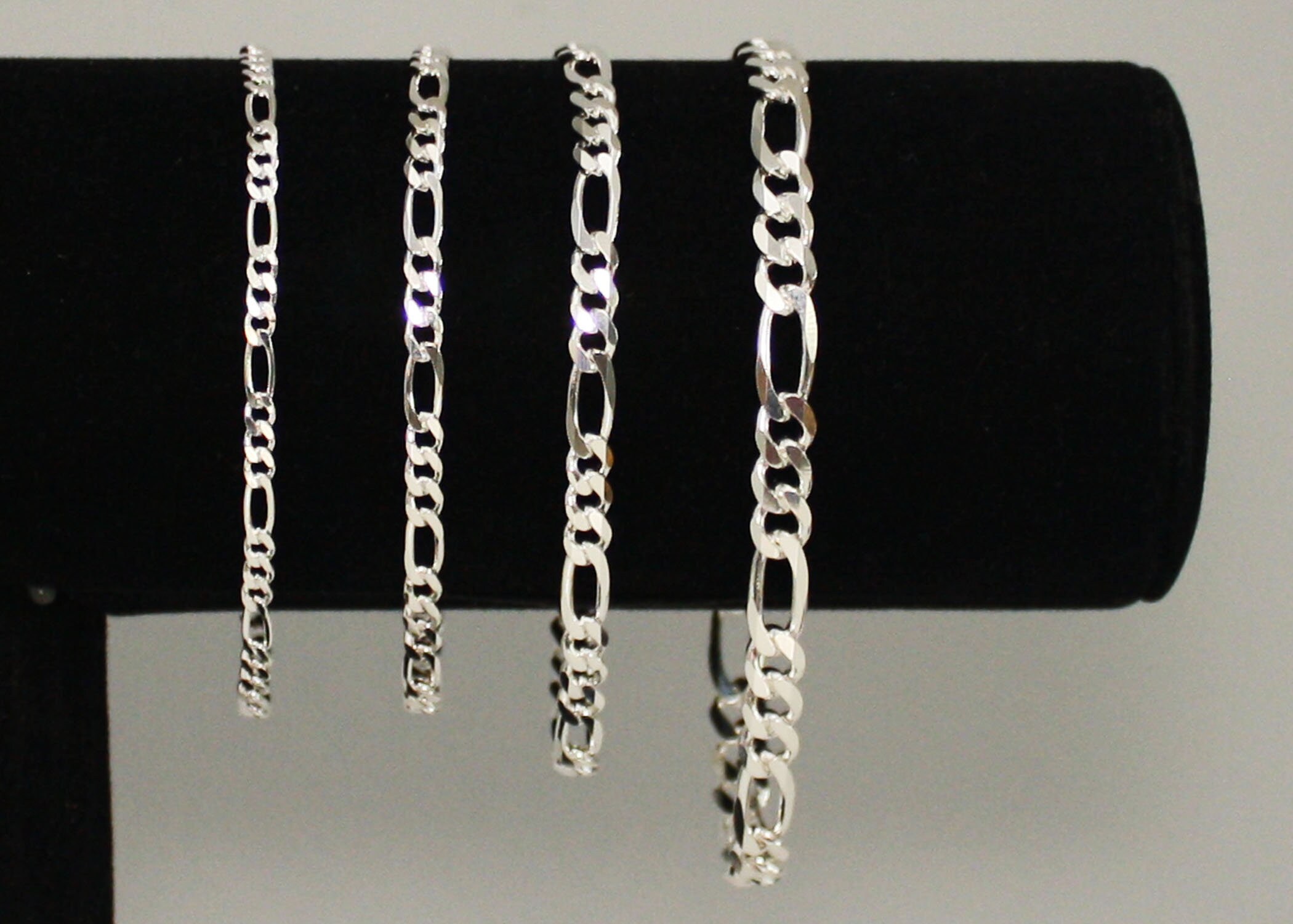 Silver Figaro Bracelet, 925 Solid Sterling Silver Link Chain Silver Figaro Bracelet, 925 Solid Sterling Silver Link Chain