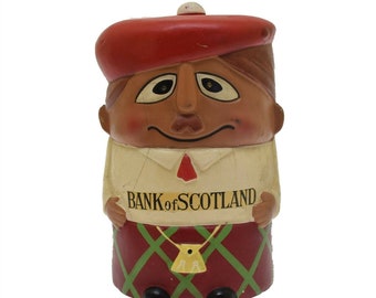Scotland Decanter Scottish figurine man kilt barrel cane head lid stopper vtg UK