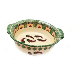 Flat Earth Pottery Chili Peppers Southwestern Casserole Dish 2 Handle 12.25&quot;