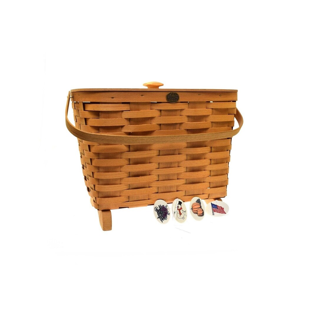 Peterboro Basket Large Footed Handle Lid Picnic Fireside 4 Tie on