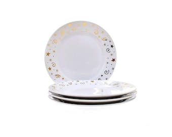 Pampered Chef White Gold Dessert Plates 1996 Set of 4 NIB NEW 8" Stars