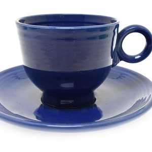 Vintage Fiestaware Fiesta HLC Ring Handle Cup & Saucer Cobalt Blue