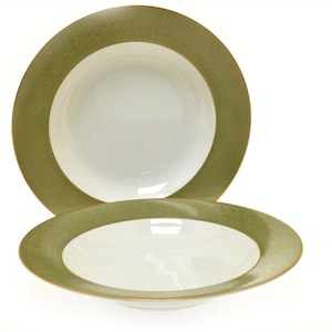 Sango Versailles 3632 White Gold Green 8.5&quot; Rim Soup Bowl Salad Pasta - Qty 2