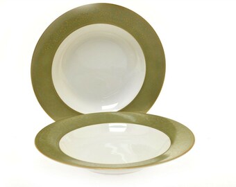 Sango Versailles 3632 White Gold Green 8.5&quot; Rim Soup Bowl Salad Pasta - Qty 2