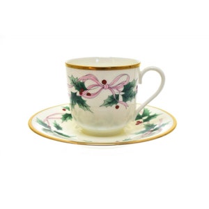 Mikasa Ribbon Holly Bone China Flat Cup & Saucer