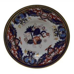 Antique Ashworth Bros Ironstone Cobalt Blue Rust Gold 10.5&quot; Rimmed Soup Bowl