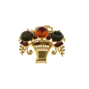 Vintage All My Baskets Color Jewels Pin Brooch American Costume Jewelry Gold