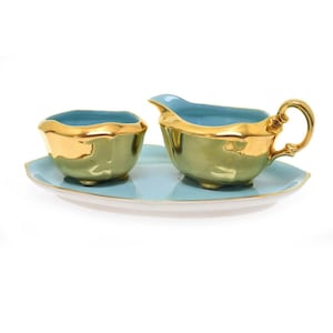 Vintage Royal Winton Grimwades Blue Gold Cream Sugar Set Tray