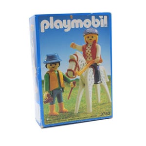 Vintage Playmobil 3763 Girl On Horse & Horse Trainer Stableman w/ Box